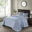 Grand couvre-lit réversible en bleu - Surpiqûre pour surmatelas luxueux idéal, rembourrage en coton prélavé, confort inclus et 2 taies décoratives lavables à la machine