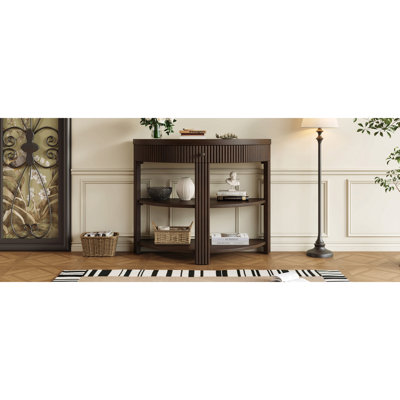 Console cannelée demi-lune avec tiroir et 2 tablettes pour le hall d'entrée, le salon et le couloir