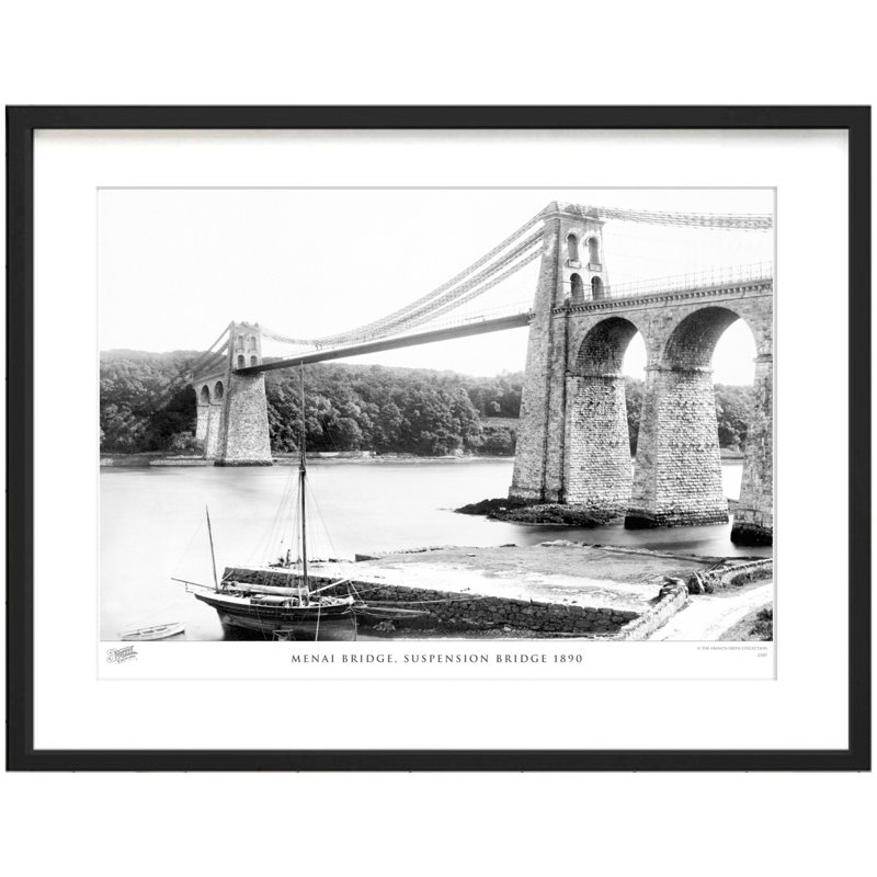 Menai Bridge, Suspension Bridge 1890 - Single Picture Frame Print, 45cm H x 60cm W x 2.3cm D