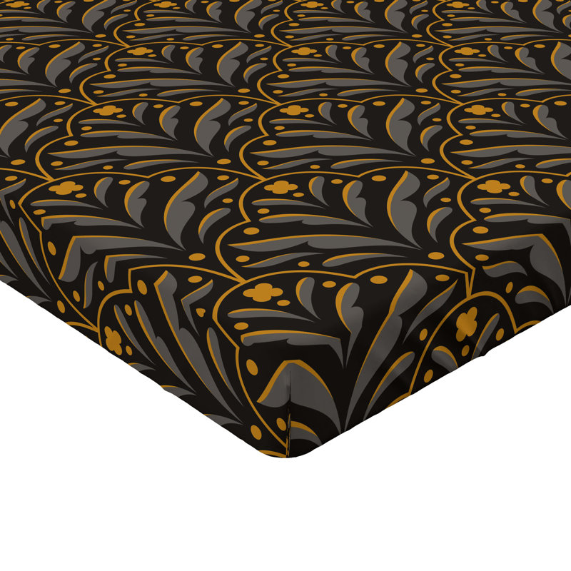 Drap-housse Ambesonne, Drap-housse de taille simple, Jaune souci, gris anthracite, gris / floral