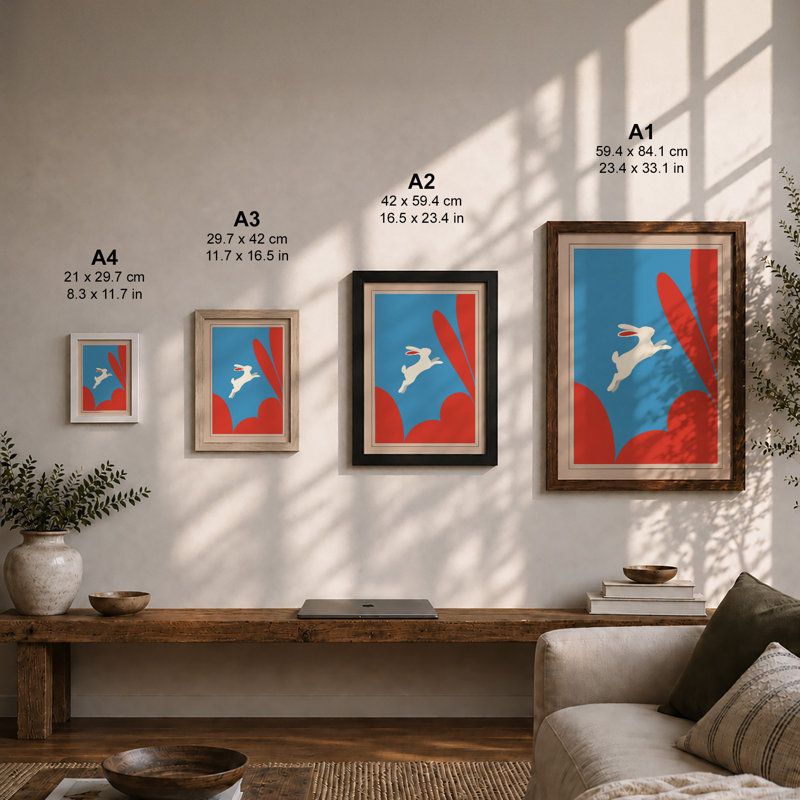 Leaping Hare Modern - Framed Print, A4 - 29.7 x 21.0 cm, Black