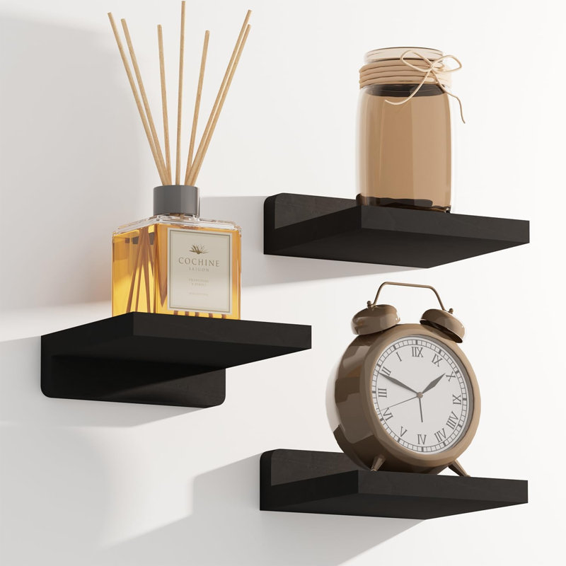 3-Piece Small Black Floating Mini Shelves