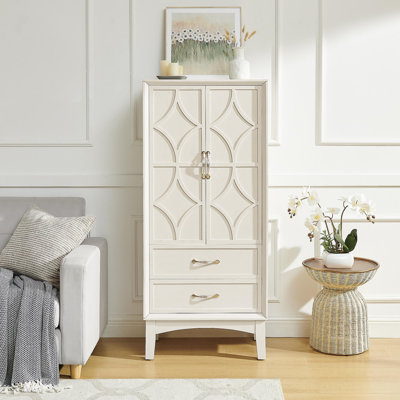 Armoire de rangement pour garde-manger de 53,5 po de hauteur, buffet moderne Mid-Century, armoire de rangement rétro avec portes et tiroirs pour le hall d'entrée, le salon, la cuisine, le garage, blanc antique