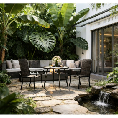 2 Patio Dining Chairs With And High Backs, Deep Seating Upgrade Project. Brown Pe Steel Frame, Assembly Needed Outdoor , Armrest Highback Seating. Rust- Required, Manual Included