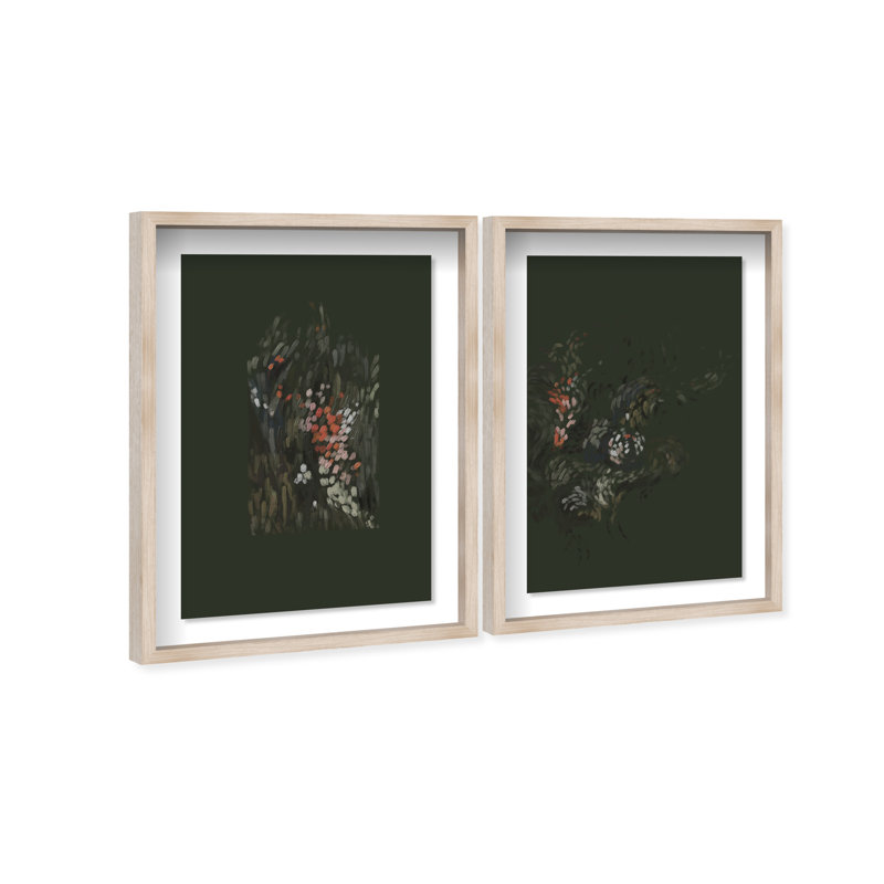Dancing Petals Set Shadowbox Abstract Print by Oliver Gal, Black Frame, 10 x 15, 11.5"H x 16.5"W, Natural Oak Shadowbox