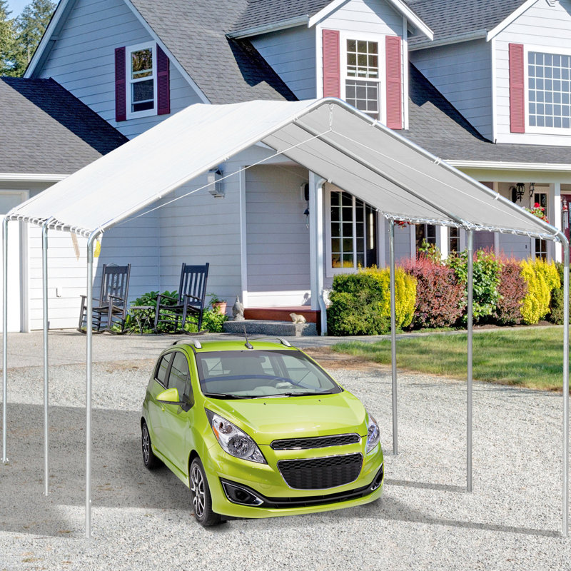 Abri d'auto 10 pi x 20 pi avec câbles renforcés - Mouvement d'ancrage galvanisé à résistance structurelle