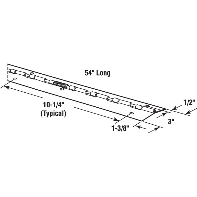 Charnière pour piano Prime-Line, 3 po x 54 po, acier inoxydable, gauche / droit / extérieur, à ressort (paquet simple)