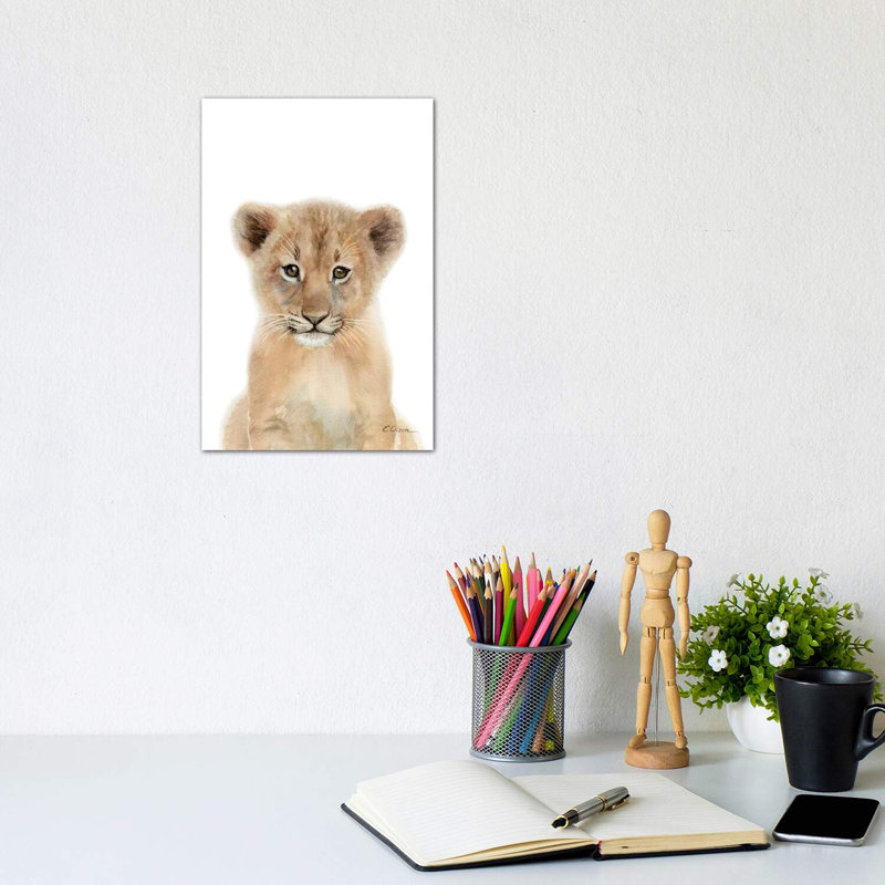 Bébé lionceau - reproduction d'art, H 12 po x l 8 po x P 0,75 po, Toile tendue, Pas de tapis