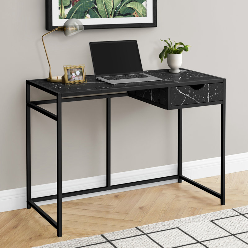 Bureau d'ordinateur, bureau personnel, ordinateur portable, tiroir de rangement, L 42 po, travail, stratifié, métal noir, contemporain, moderne (bureau)