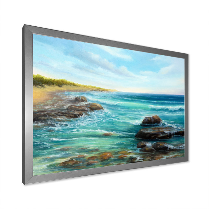 Wild Blue Ocean Waves XX - reproduction d'art sur toile, H 8 po x l 12 po x P 1 po, Cadre photo argenté