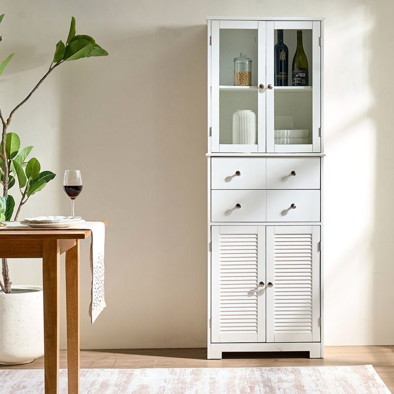 Garde-manger blanc à usages multiples avec deux tiroirs et tablettes - l 24 po x P 12 po x H 67 po, convenant à différents besoins de rangement