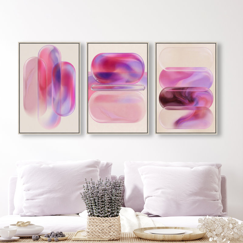 Rose Topaz Set Set by Oliver Gal, 37"H x 25"W, Silver Floater Frame