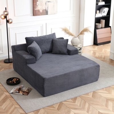Chaise longue d'intérieur de 56 po, chaise longue surdimensionnée avec 3 coussins confortables pour salon et chambre, accoudoirs larges, tissu en velours côtelé, mousse haute densité, aucun assemblage requis