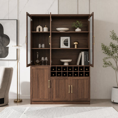 Armoire à vin haute avec portes en verre et support pour 14 bouteilles