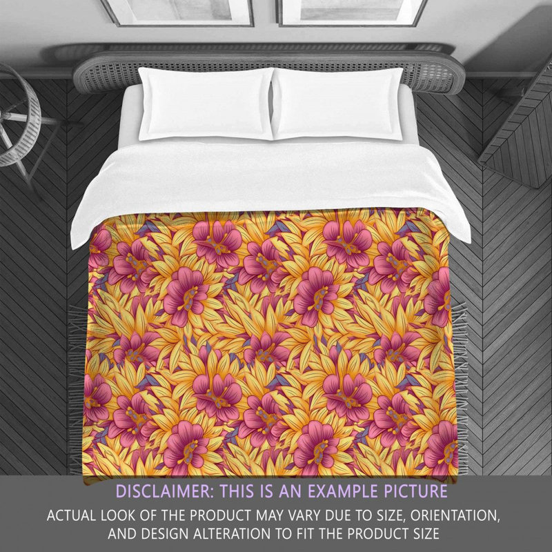 Machine Printed Comforter, Queen Comforter, Pink/Yellow Floral