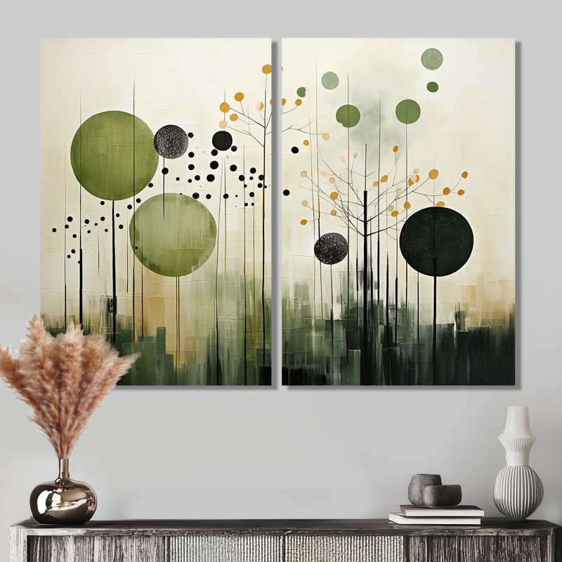 Vert, beige, scandinave moderne scandinave I - art mural moderne scandinave grand, 36" H x 48" W, Wrapped Canvas
