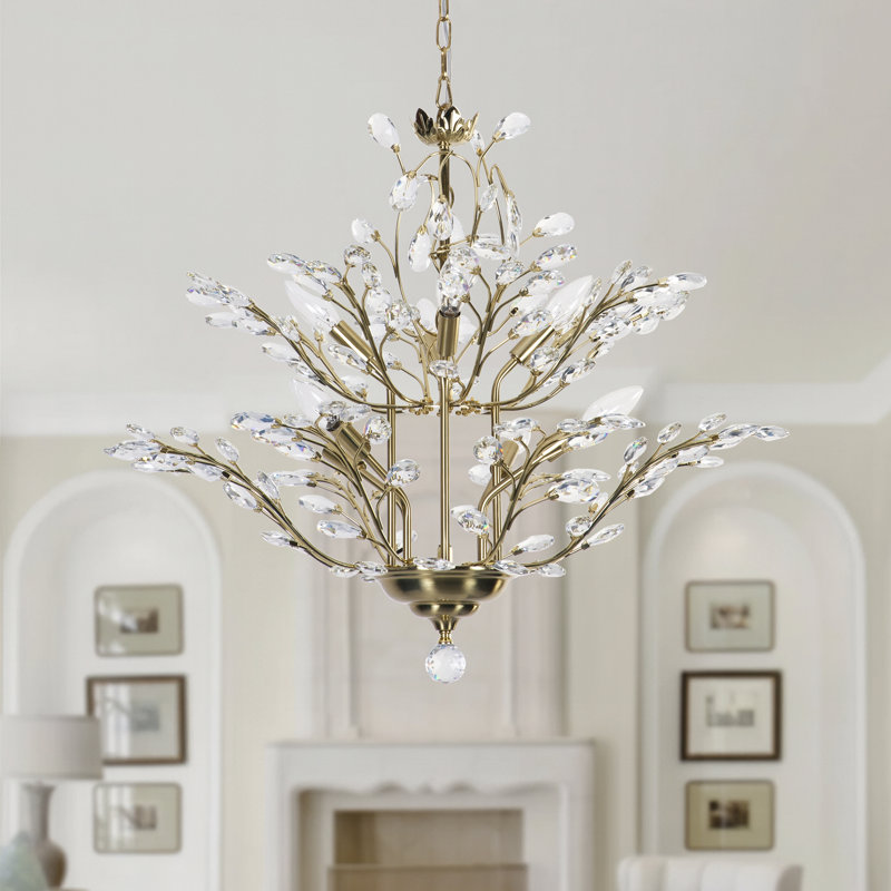 Lustre de style empire et classique / traditionnel avec accents de cristal à 8 lumières Grinstead, Laiton poli