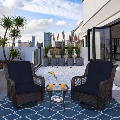 Aimar Wicker 2 - Person Patio Conversation Sets with Cushions