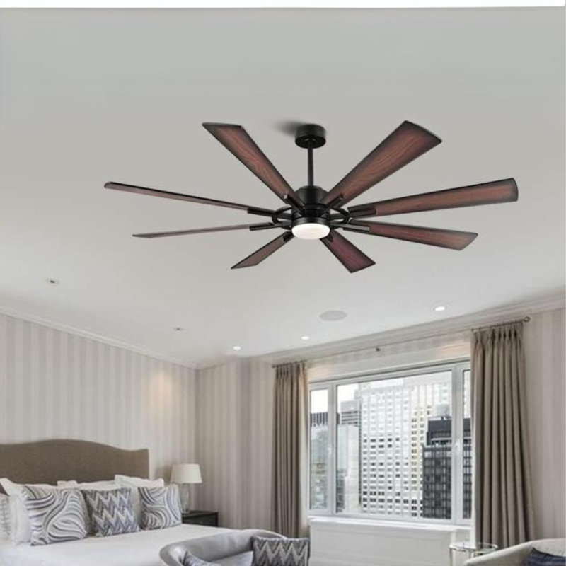 Deallen 72'' Ceiling Fan with LED Lights, Black with Dark Brown Blades