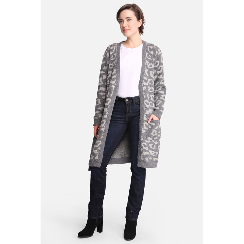 Motif léopard luxueux, robe douce avec ceinture à poches avant - Gris, Gris