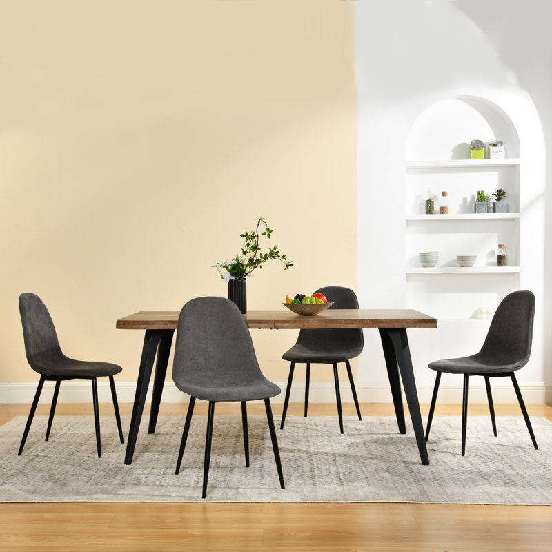 Ensemble de salle à manger moderne 5 pièces Shivani avec table rectangulaire en grain de bois et 4 chaises, Noyer, Grey