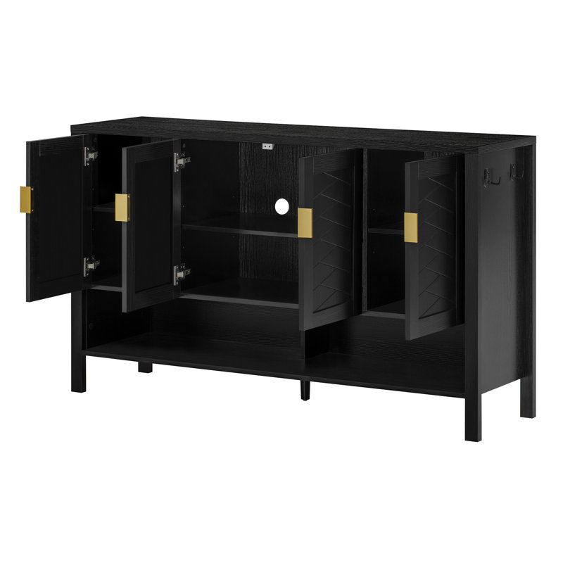 Buffet de rangement 4 portes avec tablette ouverte Abrail, Noir