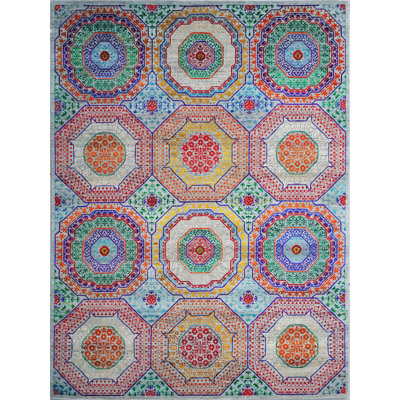 Hand Knotted Area Rug in Blue/Green/Red/Gray