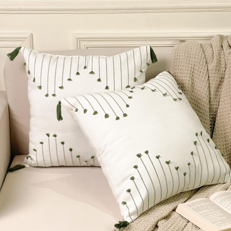 Ensemble de 2 housses de coussin Poppy, Carré, H 18 po x l 18 po, Vert sauge