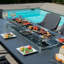 La Rena Outdoor Fabric 8 Seat Rectangular Dining Set - with Fire Pit Table - Lead Chine-1926292355-1926292352