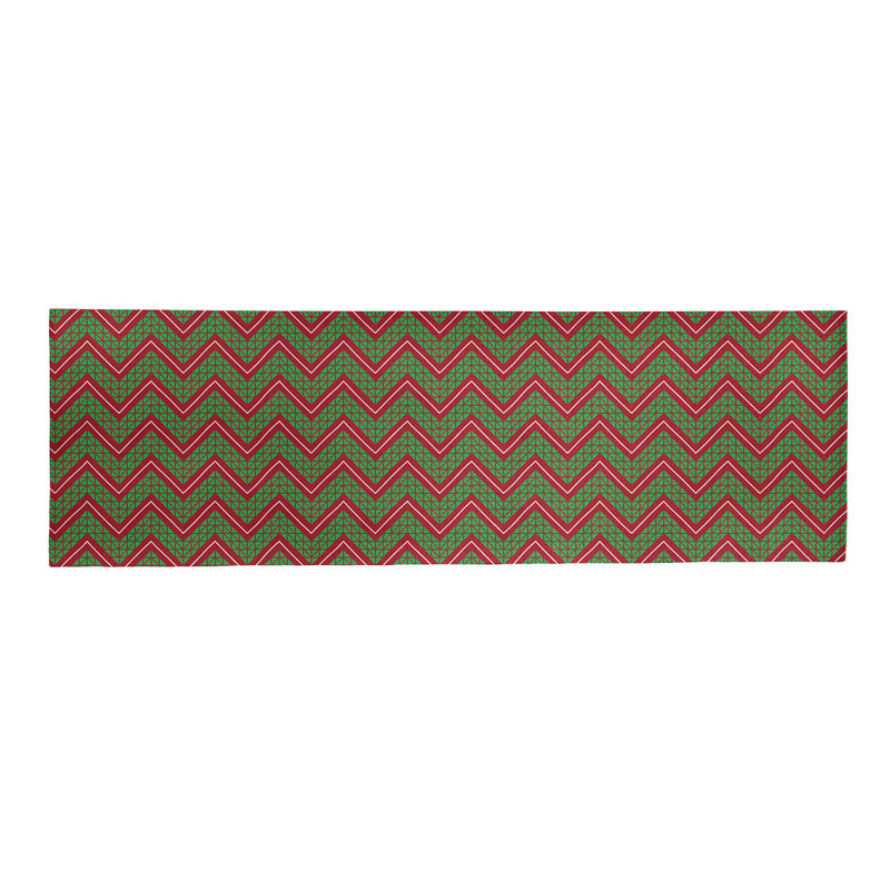 Tapis à chevrons fait main vert/rouge, Tapis de couloir 2 pi x 8 pi
