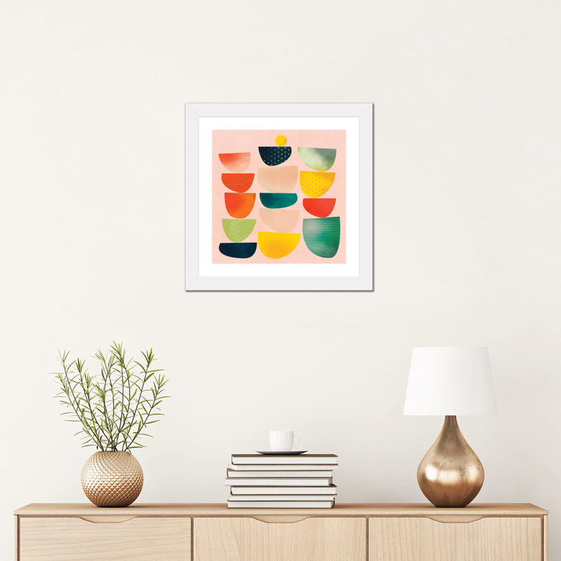 «Mid Century Geometric Half Circles» par Ana Rut Bré - impression d'art graphique, Blanc, H 16 po x l 16 po x p 1 po