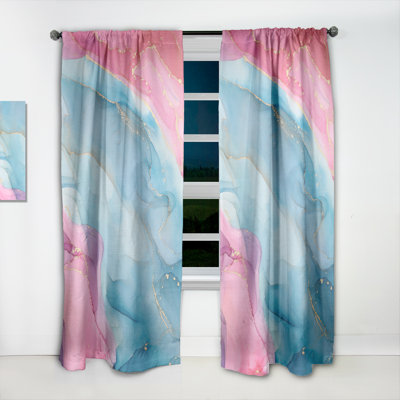 Blue And Pink Luxury Abstract Fluid Art I - Abstract Curtain - Velvet Room darkening - 1 panel