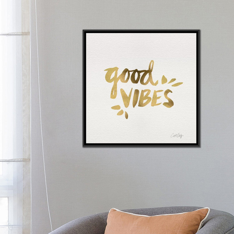 « good vibes gold artprint », art textuel sur toile tendue, H 26 po x l 26 po x P 1,5 po, Toile avec cadre noir, Pas de tapis