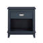 Table de chevet bleu marine de style chambre à coucher classique, un tiroir, des glissières à roulement, un rangement avec tiroir et tablette, sans assemblage