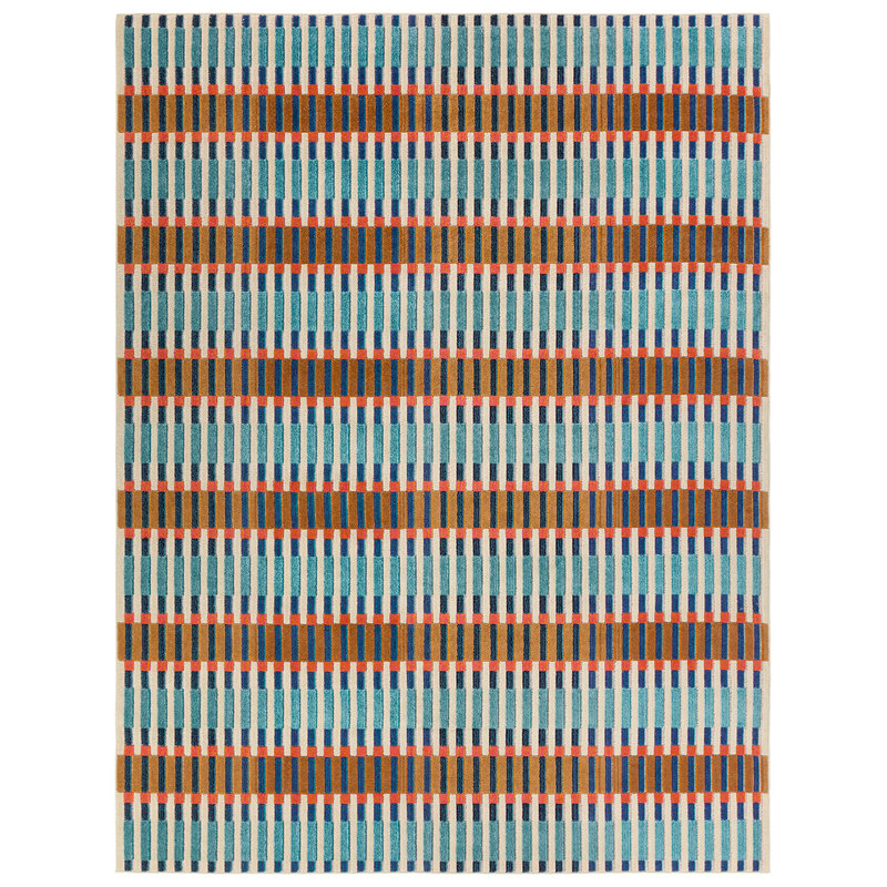 Tapis bleu à motif géométrique, Rectangle 8 pi 6 po x 11 pi 6 po