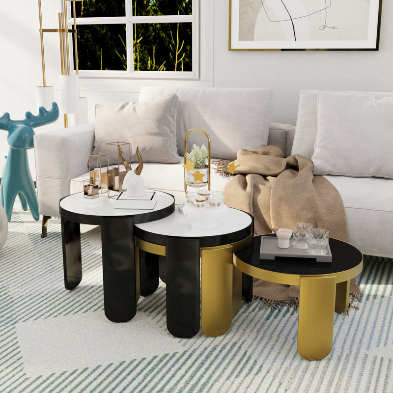 Luxury 4 In 1 Gold Coffee Table, 4-Piece Round Nesting Coffee Table Set Of 4, Gold Coffee Table For Living Room, Apartment, Office, Small Space