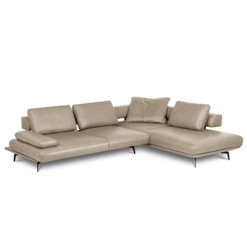Trumansburg Power Reclining Corner Sofa in Genuine Leather, Right Hand Facing, Grey/Ivory