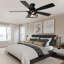 52" 5-Blade Black Flush Mount Ceiling Fan with Lights and Remote Control, 6-Speed Low Profile Farmhouse Ceiling Fan for Bedroom, Living Room