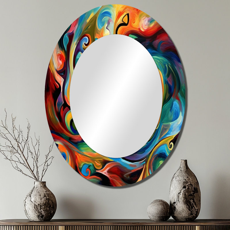 Exploring Yellow Abstracted Liquidity II - Large Oval Wall Mirror On Metal, 40" x 30"