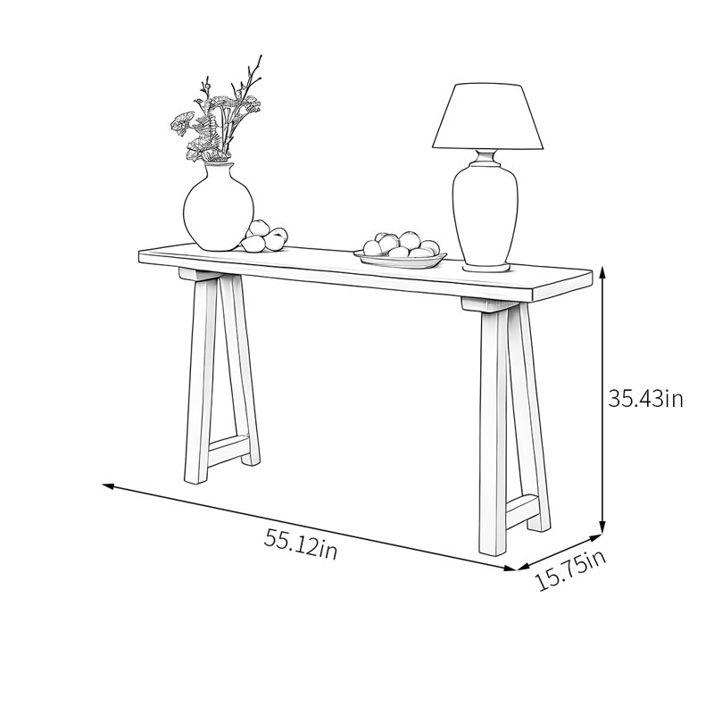 Console simple et rustique en bois massif, H 35,43 po x l 55,12 po x P 15,75 po