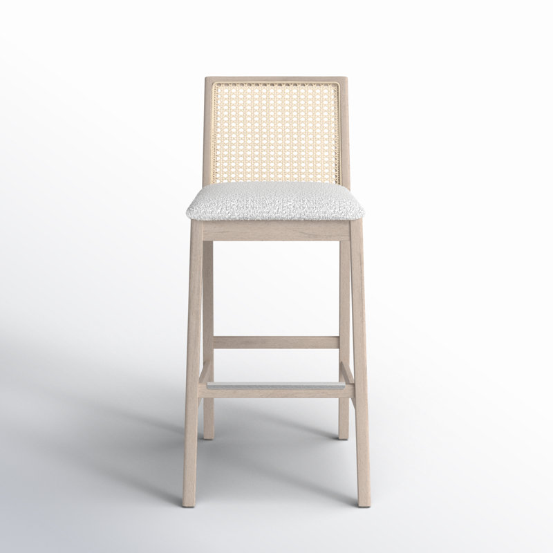 Modern Brazilian Nardia Cane Bar Stool, Crafted Glaze/Nevoa/Natural, Counter Stool (25.5" Seat Height)