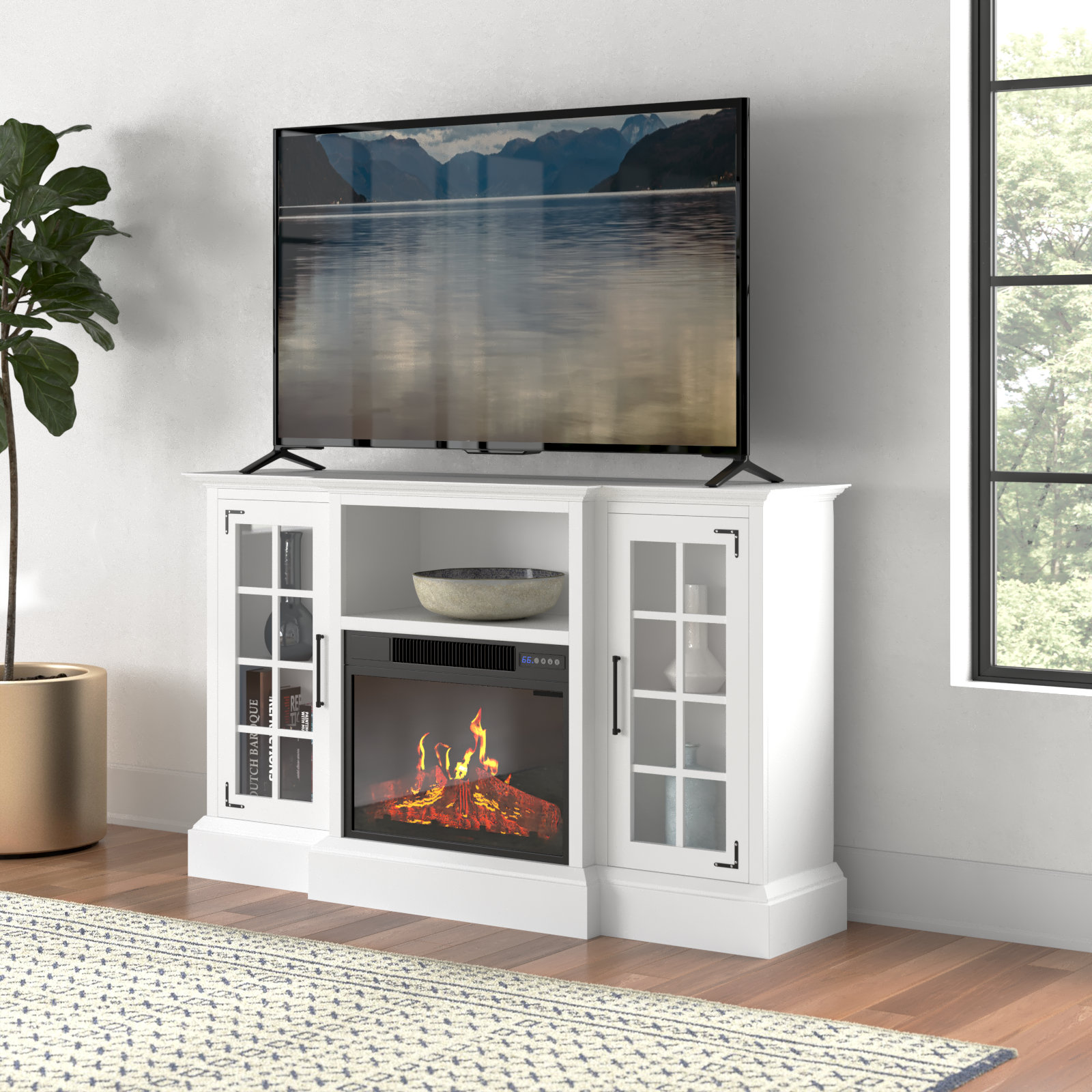 Arlmont & Co. Akiro Fireplace TV Stand with LED Lights and Power Outlets  for TVs up to 65 & Reviews