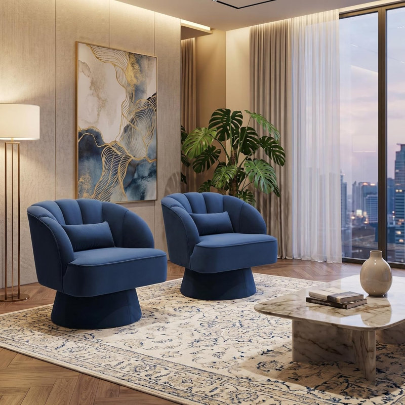 Upholstered Swivel Accent Chair, Navy