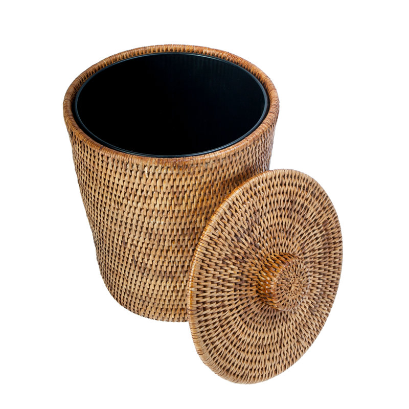 Everard Wicker/Rattan Manual Lift Trash Can, Honey brown