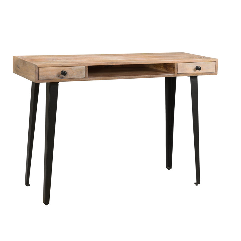Weber Solid Wood Iron Writing Desk, Natural Brown