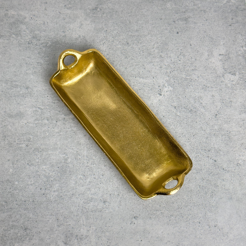 Textured Aluminum Rectangular Tray with Handles, Gold