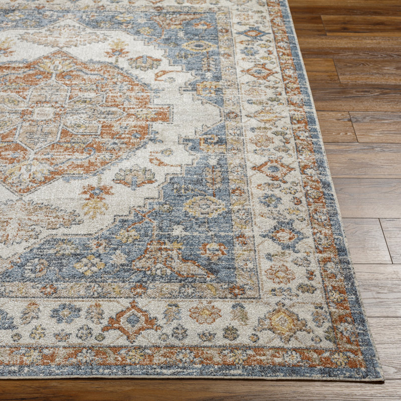 Oriental Machine Woven Polyester Area Rug in Blue, Rectangle 2' x 3'