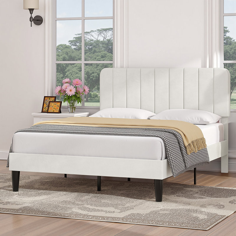 Double Size Upholstered Beds, Modern Platform Bed Frame With Adjustable Headboard, Wooden Slats Support, No Box Spring Needed, Easy to Assembly