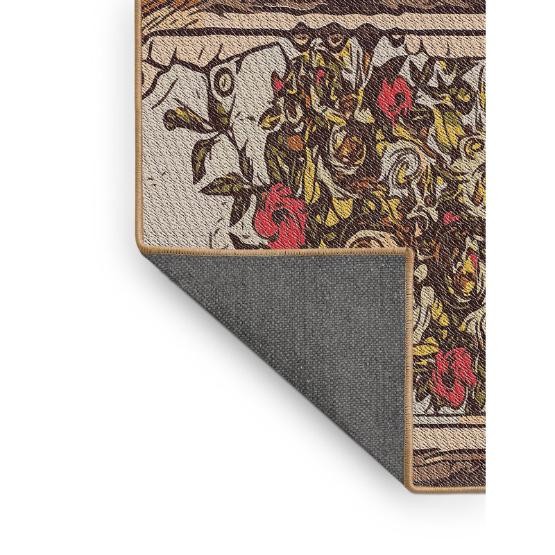 Tapis brun/gris à motifs, Rectangle 2 pi x 5 pi