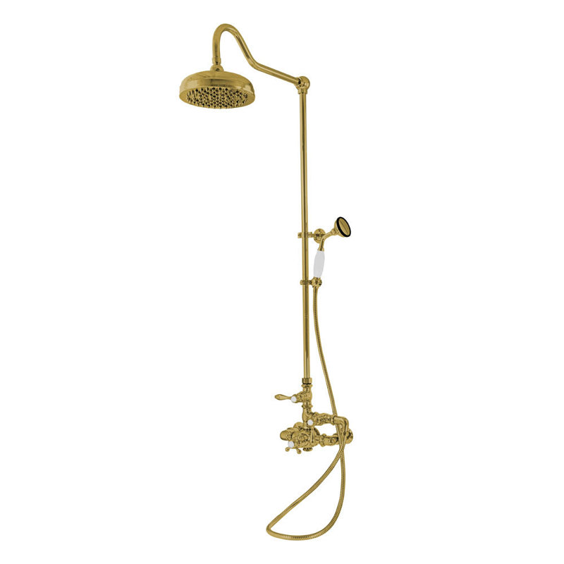 Exposed Thermostatic Shower and Handheld by Strom Living, Unlacquered Polished Brass